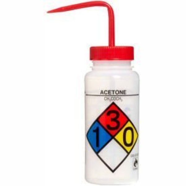 Bel-Art Bel-Art LDPE Wash Bottles 117160001, 500ml, Acetone Label, Red Cap, Wide Mouth, 4/PK 11716-0001